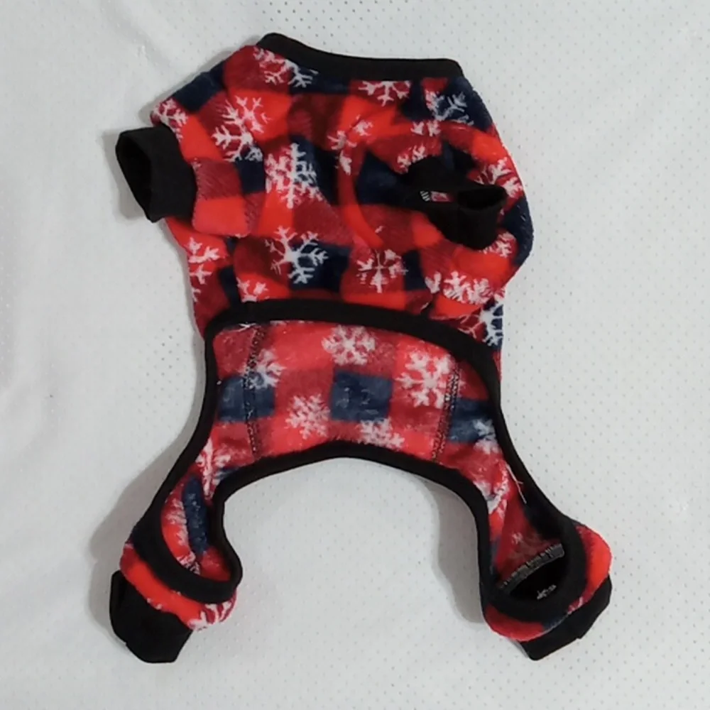 Pet Pajamas Christmas Onesie Buffalo Plaid with Snowflakes XS